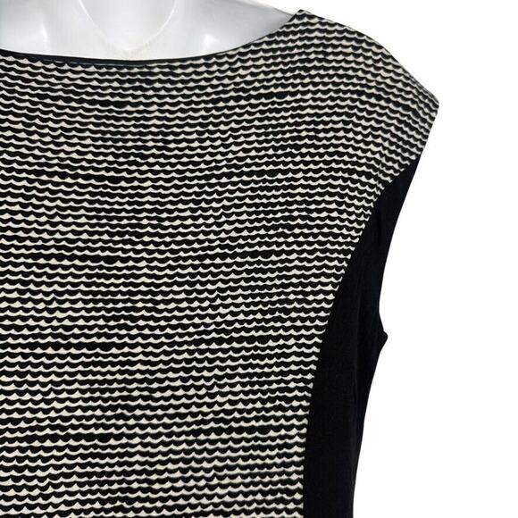 Ann Taylor Loft Womens Black Ivory Print Sheath Pleated Neck Knit Dress sz M - Picture 12 of 16